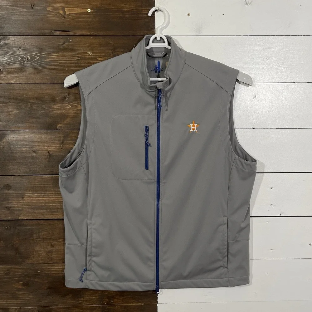 Johnnie O Gray Performance Zip Up Vest Mens Size XL Houston Astros Logo